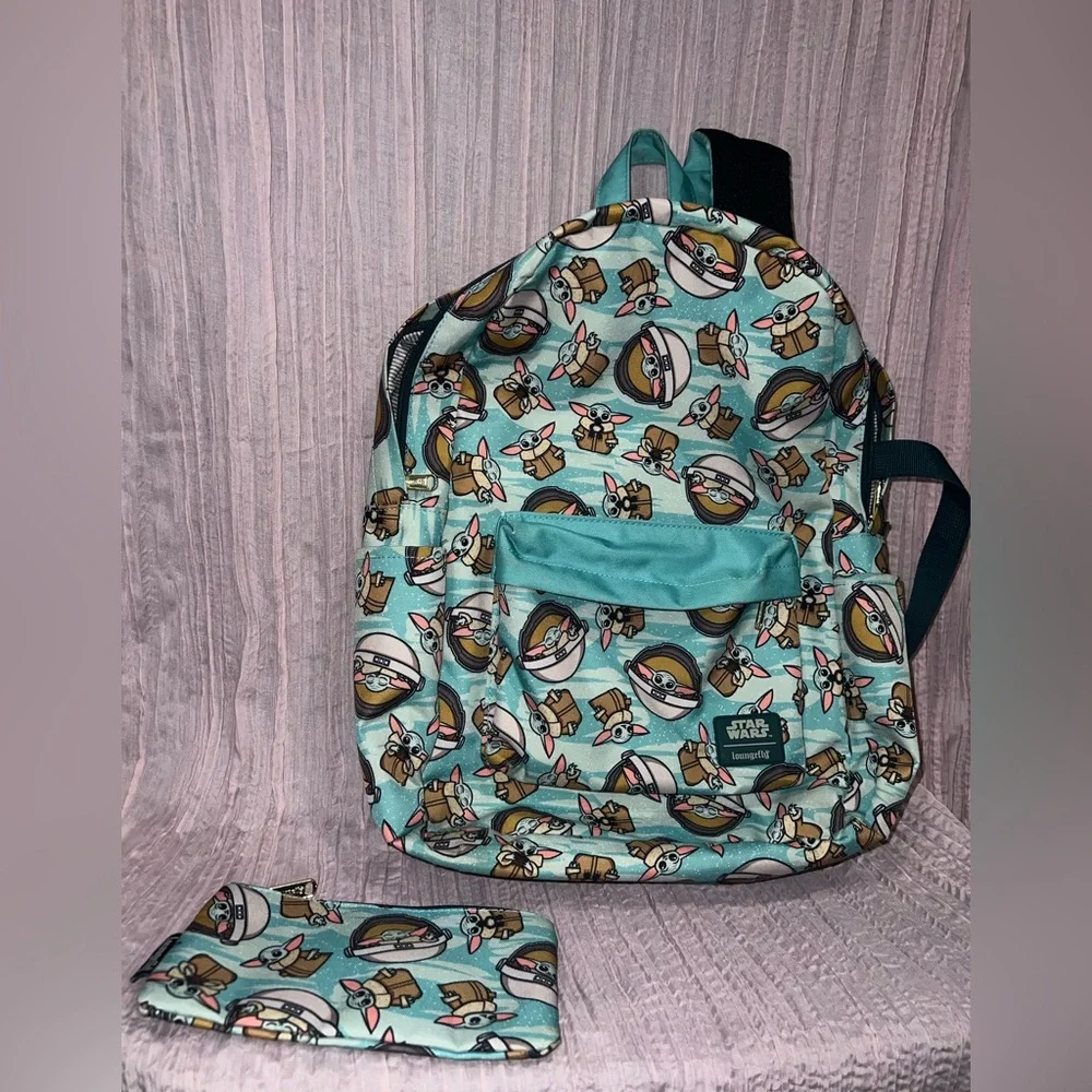 Loungefly Star Wars Baby Yoda Teal Backpack and pencil pouch
